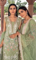Embroidered front Embroidered daman patch Embroidered front & back daman Patti Embroidered back Embroidered sleeves Embroidered sleeves Patti Dyed trouser Embroidered Net dupatta