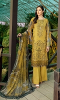 Digital printed shirt 3 meter  Embroidered front  Embroidered lace for daman  Digital printed bambar chiffon dupatta 2.5 meter  Dyed trouser 2.5 meter