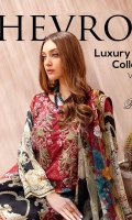 Digital printed shirt 3 meter  Embroidered patches for front  Embroidered lace for daman  Digital printed bambar chiffon dupatta 2.5 meter  Embroidered lace for trouser  Dyed trouser 2.5 meter