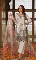 Embroidered Lawn Front  Printed Back  Printed Chiffon Dupatta  Simple Trouser