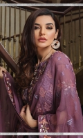 Embroidered chiffon front with sequins – 30 inch Embroidered chiffon back – 30  inch Embroidered chiffon sleeves – 1.25 Meter Embroidered tissue sleeves lace  – 1.25 Meter Embroidered tissue ghera lace – 1.5 Meter Embroidered chiffon dupatta – 2.50 Meter Raw Silk trouser – 2.5 Meter  Embroidered tissue trouser lace for pasting