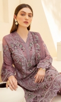 Embroidered Chiffon front with sequins Embroidered Chiffon back Embroidered Chiffon sleeves Embroidered Organza sleeves lace with pasting Embroidered Organza ghera lace Embroidered Chiffon dupatta – 2.5 Meter Raw silk trouser – 2.5 Meter Embroidered Organza trouser lace