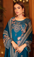 Embroidered chiffon front with sequins Embroidered chiffon back Embroidered chiffon sleeves Embroidered silk sleeves lace Embroidered silk damn lace Embroidered velvet Shawl 2.5 Meter Raw silk trouser – 2.5 Meter