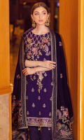 Embroidered chiffon front with sequins Embroidered chiffon back Embroidered chiffon sleeves Embroidered silk sleeves lace Embroidered silk damn lace Embroidered velvet Shawl 2.5 Meter Raw silk trouser – 2.5 Meter