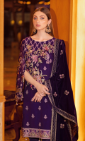 Embroidered chiffon front with sequins Embroidered chiffon back Embroidered chiffon sleeves Embroidered silk sleeves lace Embroidered silk damn lace Embroidered velvet Shawl 2.5 Meter Raw silk trouser – 2.5 Meter