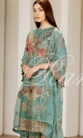 Embroidered Chiffon Front  Embroidered Back  Embroidered Chiffon Dupatta Grip Trouser With Embroidered patch
