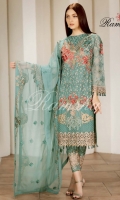 Embroidered Chiffon Front  Embroidered Back  Embroidered Chiffon Dupatta Grip Trouser With Embroidered patch