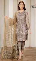 Embroidered Chiffon Front  Embroidered Back  Embroidered Chiffon Dupatta Grip Trouser With Embroidered patch