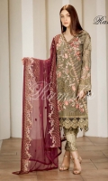 Embroidered Chiffon Front  Embroidered Back  Embroidered Chiffon Dupatta Grip Trouser With Embroidered patch
