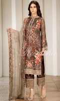 Embroidered Chiffon Front  Embroidered Back  Embroidered Chiffon Dupatta Grip Trouser With Embroidered patch