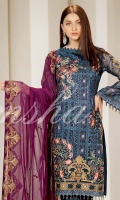 Embroidered Chiffon Front  Embroidered Back  Embroidered Chiffon Dupatta Grip Trouser With Embroidered patch