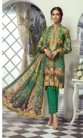 Digital Printed Lawn Shirt With Embroidered Neck Digital Printed Lawn Dupatta Dyed Cambric Trouser