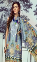 Digital Printed Lawn Shirt With Embroidered Neck Digital Printed Lawn Dupatta Dyed Cambric Trouser