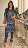 Digital Print Embroidered Lawn Shirt Front 1.30 yards Digital Print Lawn Shirt Back and Sleeves 2.00 yards Digital Print Chiku Silk Dupatta 2.75 yards Dyed Cambric Trouser 2.65 yards Embroidered Trouser Lace on Tissue – 40” 01 piece