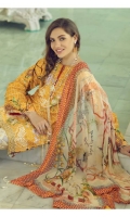 Digital Printed Shirt with Embroidered Front - 3.25 Yards Printed Chiffon Dupatta - 2.73 Yards Printed Trouser - 2.65 Yards Embroidered Border Lace on Tissue: 30” - 01 Piece