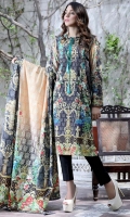 Three Piece, Shirt Fabric: Digital Printed Embroidered Lawn, Includes: Front, Back, Sleeves, Digital Printed Lawn Dupatta, Dyed Cotton Trouser