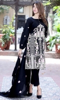 Three Piece, Shirt Fabric: Digital Printed Embroidered Lawn, Includes: Front, Back, Sleeves, Digital Printed Lawn Dupatta, Dyed Cotton Trouser