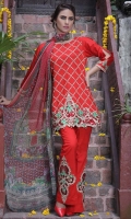 Three Piece, Shirt Fabric: Digital Printed Embroidered Lawn, Includes: Front, Back, Sleeves, Digital Printed Lawn Dupatta, Dyed Cotton Trouser