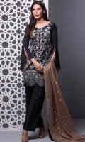 3 Meters Embroidered Lawn Shirt  2.5 Meters Chiffon Embroidered Dupatta  2.5 Meters Trouser
