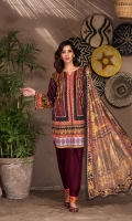 Shirt: Luxury Lawn Digital Printed Chikan Kari Embroidered front with Digital Printed back and sleeves (3 Mtr) Duppatta: Digital Printed Pure Embroidered Bemberg Chiffon (2.5 Mtr) Trouser: Premium Dyed Cotton (2.5 Mtr)
