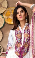 Shirt: Luxury Lawn Digital Printed Chikan Kari Embroidered front with Digital Printed back and sleeves (3 Mtr) Duppatta: Digital Printed Pure Embroidered Bemberg Chiffon (2.5 Mtr) Trouser: Premium Dyed Cotton (2.5 Mtr)