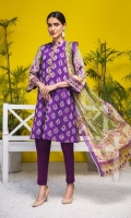 Shirt: Luxury Lawn Saffron Digital Embroidery + Chikan Kari Embroidery front with Digital Printed back and sleeves (3 Mtr) Dupatta: Digital Printed Pure Bambar Chiffon (2.5 Mtr) Trouser: Premium Dyed Cotton (2.5 Mtr)