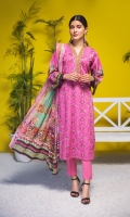 Shirt: Luxury Lawn Saffron Digital Embroidery + Chikan Kari Embroidery front with Digital Printed back and sleeves (3 Mtr) Dupatta: Digital Printed Pure Bambar Chiffon (2.5 Mtr) Trouser: Premium Dyed Cotton (2.5 Mtr)