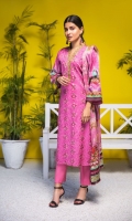 Shirt: Luxury Lawn Saffron Digital Embroidery + Chikan Kari Embroidery front with Digital Printed back and sleeves (3 Mtr) Dupatta: Digital Printed Pure Bambar Chiffon (2.5 Mtr) Trouser: Premium Dyed Cotton (2.5 Mtr)