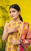 Shirt: Luxury Lawn Saffron Digital Embroidery + Chikan Kari Embroidery front with Digital Printed back and sleeves (3 Mtr) Dupatta: Digital Printed Pure Bambar Chiffon (2.5 Mtr) Trouser: Premium Dyed Cotton (2.5 Mtr)