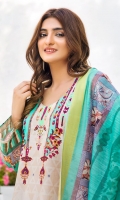 Shirt: Luxury Lawn Digital Printed Chikan Kari Embroidery front with Digital Printed back and sleeves (3 Mtr) Duppatta: Digital Printed Pure Embroidered Bambar Chiffon (2.5 Mtr) Trouser: Premium Dyed Cotton (2.5 Mtr)