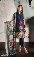 EMBROIDERED FRONT PRINTED BACK AND SLEEVES CHIFFON PRINTED DUPATTA PLAIN TROUSER