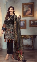 Lawn Embroidered Front Lawn Embroidered back Lawn Embroidered sleeves  Embroidered Border for Front Embroidered Border for back Embroidered Border for sleeves Printed border for sleeves Lawn printed facing Crinkle chiffon printed dupatta  Plain trouser