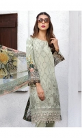 LAWN EMBROIDERED FRONT LAWN PRINTED BACK LAWN PRINTED SLEEVES LAWN EMBROIDERED BORDER FOR FRONT CRINKLE CHIFFON PRINTED DUPATTA PLAIN TROUSER