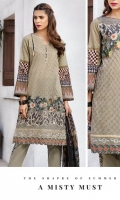 LAWN EMBROIDERED FRONT LAWN PRINTED BACK LAWN PRINTED SLEEVES LAWN EMBROIDERED BORDER FOR FRONT CRINKLE CHIFFON PRINTED DUPATTA PLAIN TROUSER