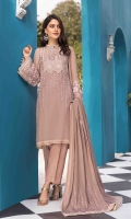 Chiffon Embroidered Front Chiffon Embroidered Back Chiffon Embroidered Sleeves Organza Embroidered Border for Sleeves Chiffon Dyed Dupatta with Embroidered Pallu Plain Trouser
