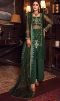 Organza Embroidered Front with Tilla And Sequence work Organza Embroidered Back Organza Embroidered sleeves with Tilla work And Sequence Organza Embroidered Sleeves Border with Tilla Work Sequence Organza Embroidered Dupatta with Tilla Work and Sequence Raw Silk Trouser