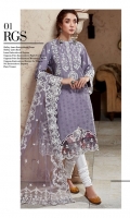 Shifley Lawn Embroidered Front Shifley Lawn Back Lawn Embroidered Sleeves Organza Print Embroidered Patch For Front Organza Print Embroidered Border For Back Organza Embroidered Border For Sleeves Net Embroidered Dupatta Plain Trouser