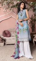 - Embroidered Front - Digital Printed Back - Digital Printed Chiffon Dupatta - Embroidered Hem Border - Dyed Cotton Trouser