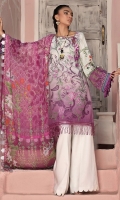 - Embroidered Front - Digital Printed Back - Digital Printed Chiffon Dupatta - Dyed Cotton Trouser