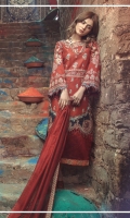 Embroidered front on digital printed lawn  Digital printed back  Embroidered sleeves on digital printed lawn  Embroidered applique boarder for front  Embroidered neckline on organza  Gold screen printed trouser  Embroidered border on organza  Cotton net dupatta with embroidered borders
