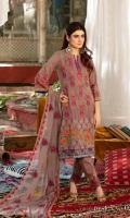 Shirt: - Embroidered Swiss Voil Dupatta: - Embroidered Chiffon Trouser: - Dyed with Embroidery