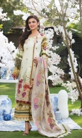 Embroidered Cotton Net Dupatta Digitally Printed Front, Back & Sleeves Digitally Printed Lawn Trouser 2 Embroidered Borders