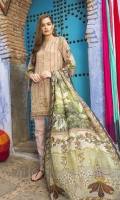 - Fully embroidered printed front - Printed back and sleeves - 1 embroidered border - Printed medium silk dupatta - Dyed trouser