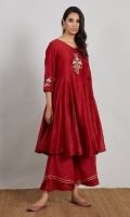RED EMBROIDERED LONG FLARED ANARKALI WITH PAJAMA