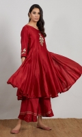 RED EMBROIDERED LONG FLARED ANARKALI WITH PAJAMA