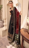 Front: Embroidered schiffli lawn Back:Dyed lawn Sleeves: Embroidered shiffli lawn Pants: Printed cambric Dupatta: Digital printed chiffon Embroideries: 1) Neckline patti 2) Ghera border 3) Sleeves border 4) Dupatta patti 5) Tussels flower embelishment