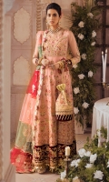 Front: Embroidered net yoke and embroidered net panels (5) Back: Embroidered net yoke and embroidered net panels(5) Sleeves: Embroidered net Pants: Dyed raw silk Dupatta: Embroidered net Chatta Patti panels(9) Embroideries: 1)Velvet Ghera border 2) velvet sleeves border 3) Sleeves patches(2)