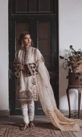 Kashmiri cut kurta with Machine embroidered antique Gold Tilla Marori on patches of black. Placed on eggshell jacquard lawn, paired with eggshell white cotton Churidar Pajama.