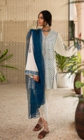 A classic combo of blue on white, nazaneen features a stunning hand block printed lawn Kameez paired with a cambric cotton tulip shalwar with embroidered trims. We have paired the look with hand woven cotton karandi dupatta.  3pc Lawn Afghani kurta with box sleeves.  Cambric Tulip shalwar with embroidery.  Handwoven cotton karandi dupata.