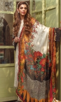 PRINTED SILK DUPATTA: 2.5MTR EMBROIDERED LAWN FRONT: 1 MTR PRINTED LAWN BACK: 1.25MTR PRINTED SLEEVES: 0.65MTR DYED CAMBRIC TROUSER: 2.5MTR Accessories EMBROIDERED NECKLINE : 1 EMBROIDERED TROUSER BORDER: 1 MTR